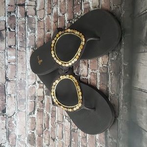 Sanuk Shoes Womens Size 9 Ibiza Luna Brown Thong Sandal Flip Flops